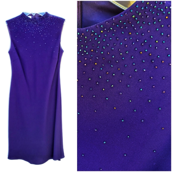 ❤SOLD❤EVAN-PICONE Beaded High Neck Cocktail Sheath 💜  Special Occasion Dress 👗 - Picture 14 of 15